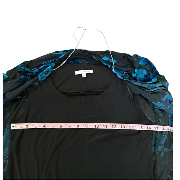 Studio One New York Black Teal Floral Velvet Overlay Dress with Necklace |Size S - Picture 6 of 13